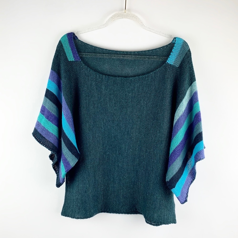 Blue Shades Striped Wool Shrug Kimono Sweater